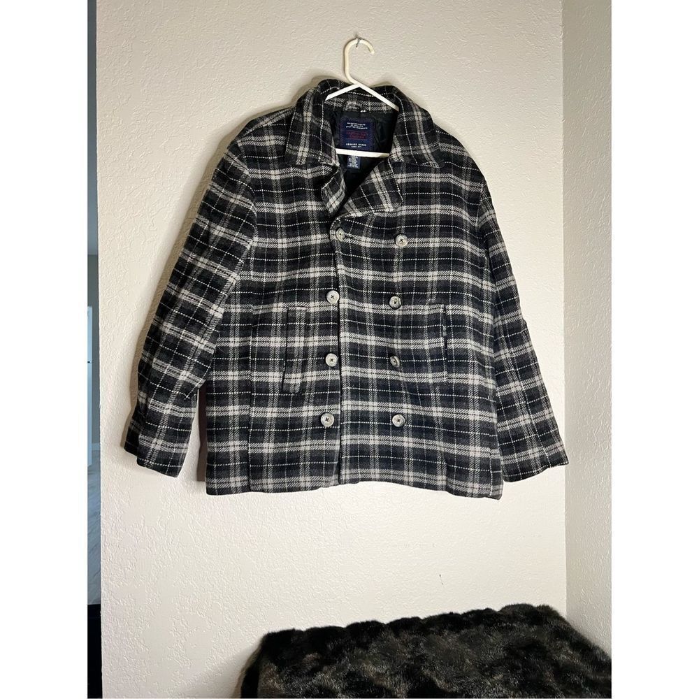 American Eagle Jacket size Large Wool Blend Plaid Double Breasted Pea Coat